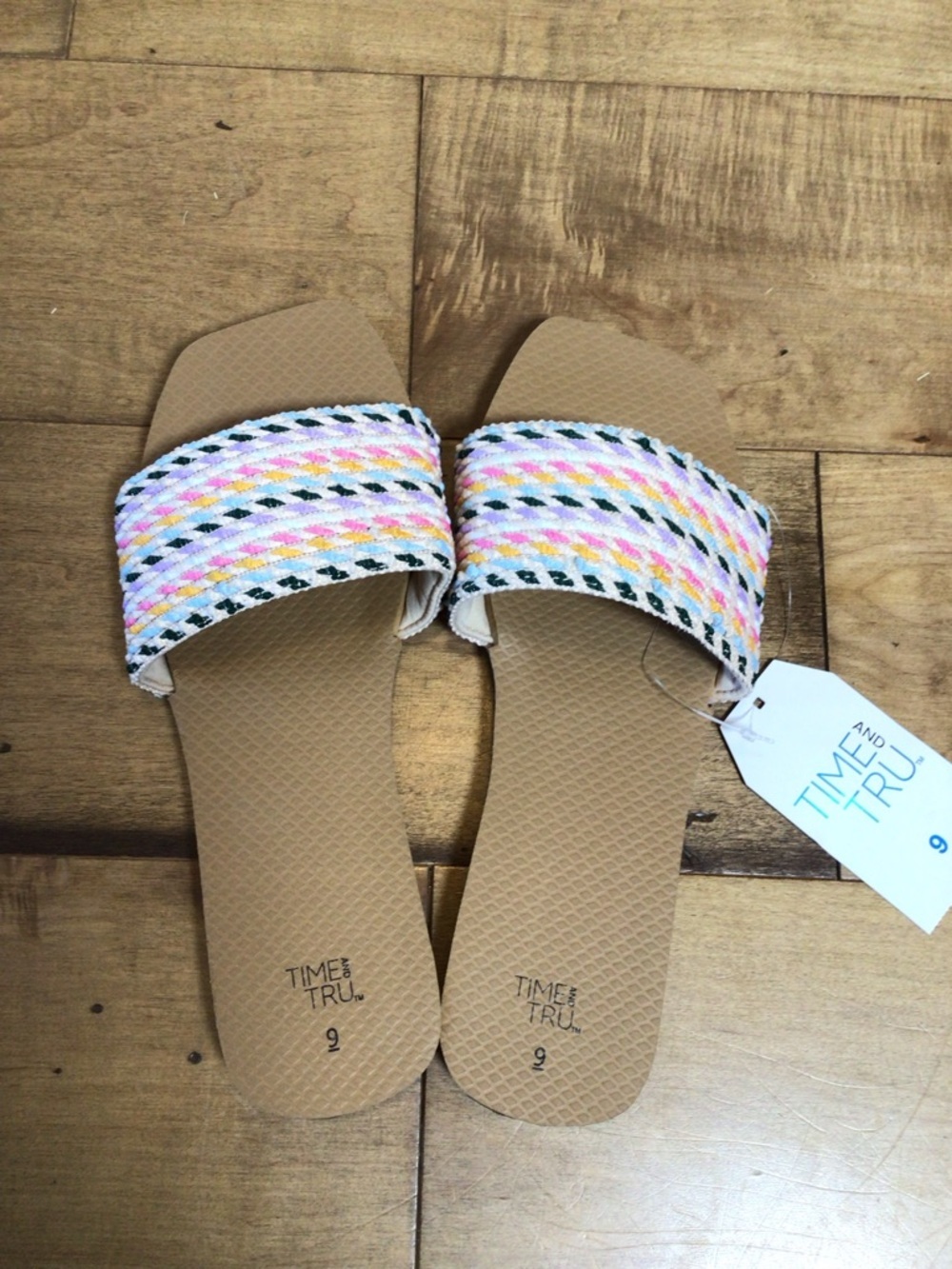 Time and Tru Woven Slide Sandals Womens Size 9 Multicolor Braided Flat - Picture 5 of 9